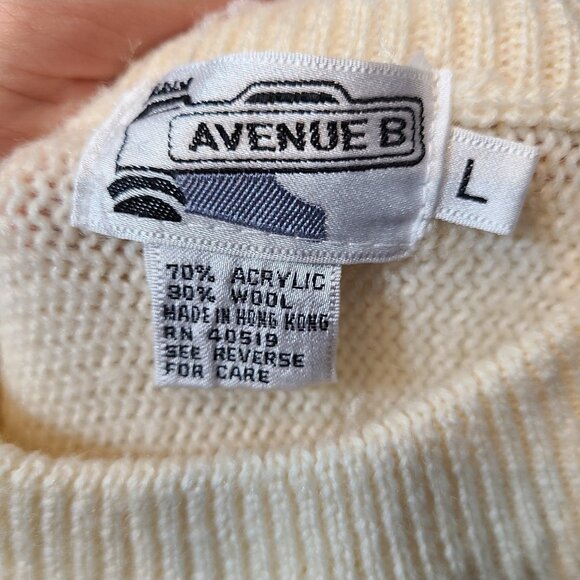 Vintage Bow Sweater Womens Holiday Gilded Gold Cream Wool Blend Size Large - Picture 8 of 10